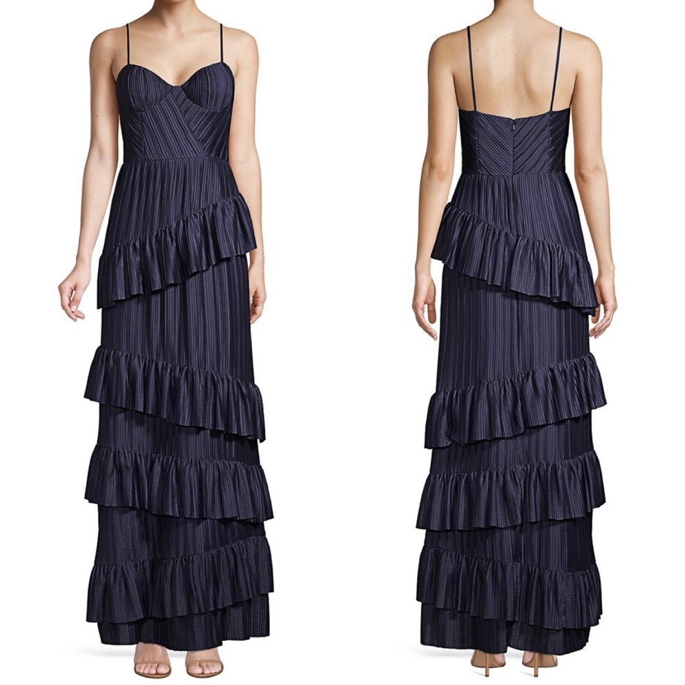 FLOR ET.AL Mccartney Pleated Sweetheart Dress Navy